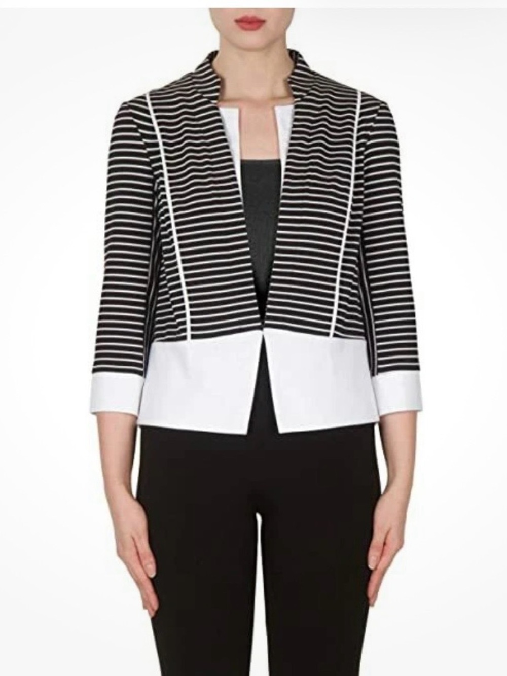 Joseph Ribkoff Black White Cropped Striped Jacket Size 4
